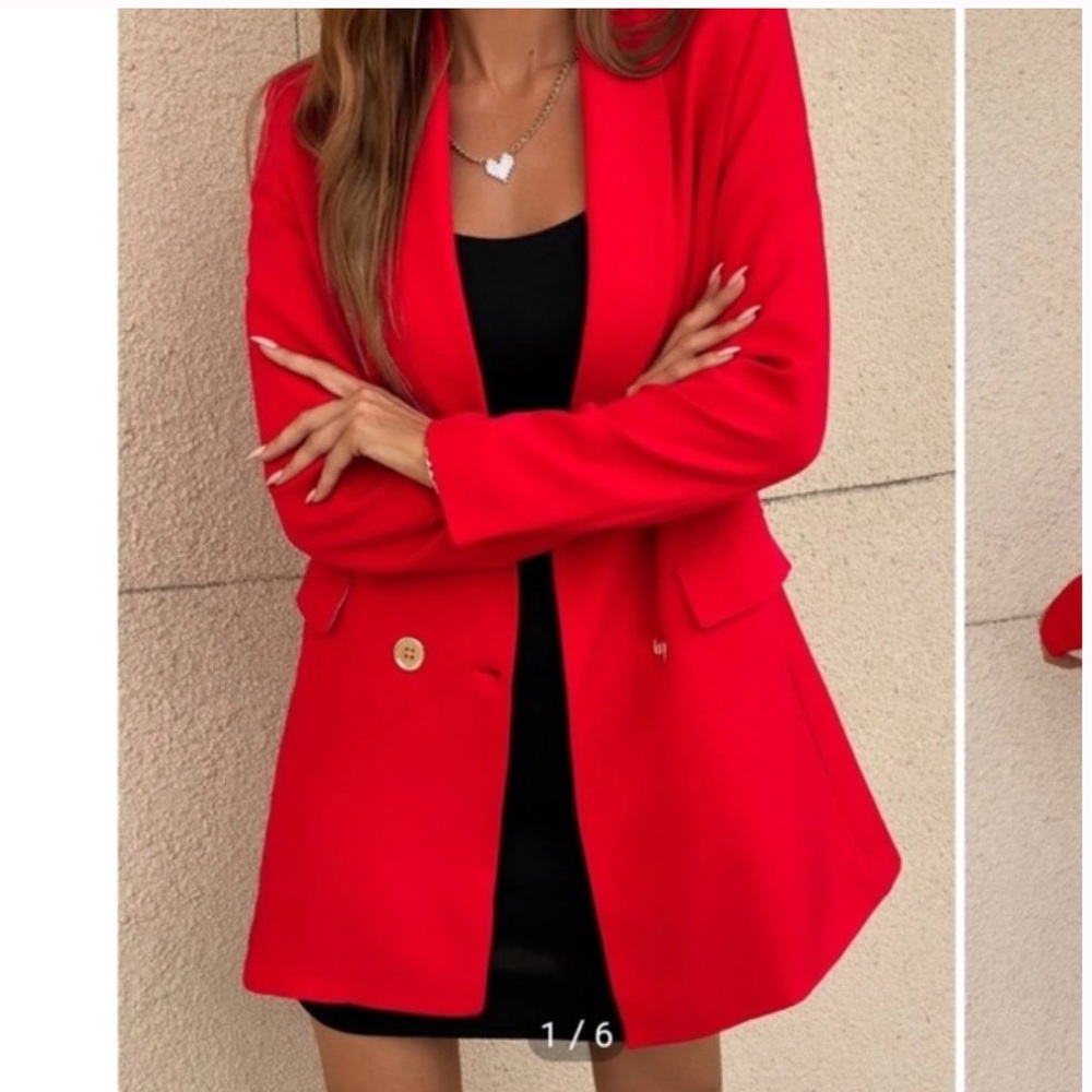 Zara Double Breasted Long Blazer Red Bloggers Favorite - Picture 5 of 15